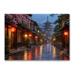 Yağmurlu Japon Sokağı ve Pagoda Kanvas Tablo