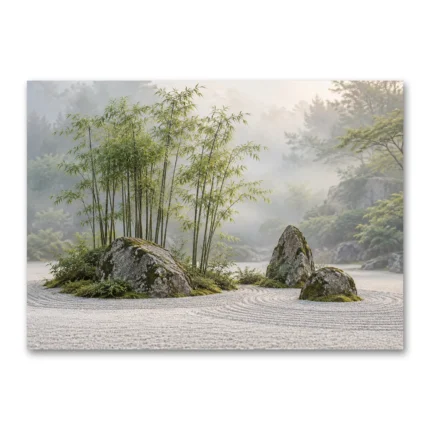 Zen Bambu Bahçesi ve Doğal Taşlar Japandi Kanvas Tablo
