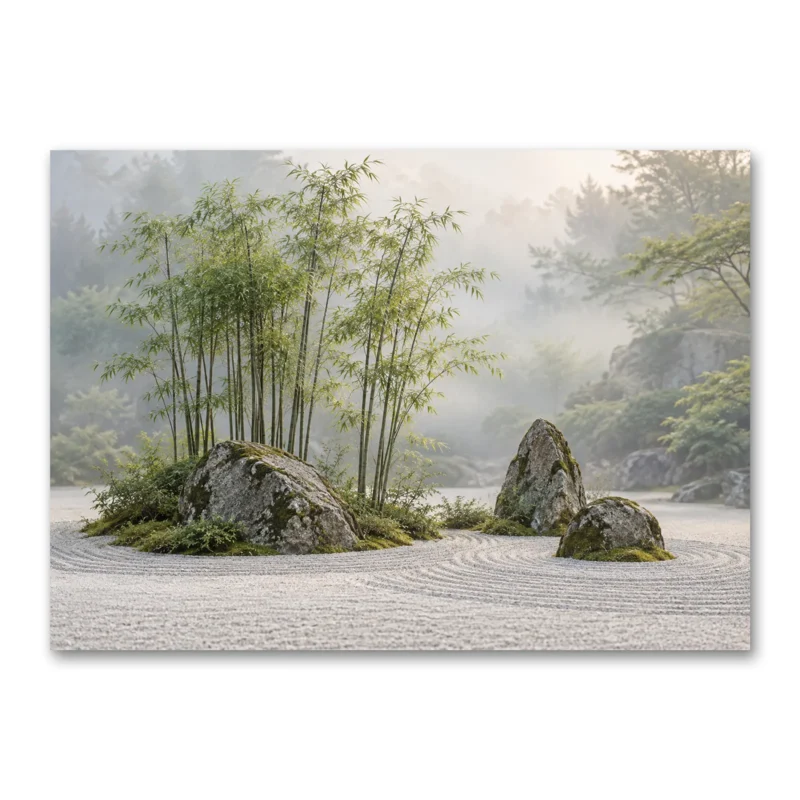 Zen Bambu Bahçesi ve Doğal Taşlar Japandi Kanvas Tablo