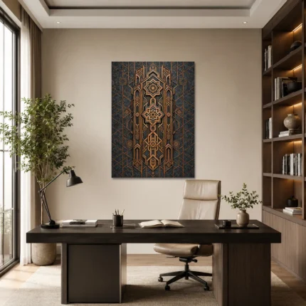 Bakır Geometrik Selçuklu Motifli Dikey Kanvas Tablo - ürün görseli 1