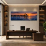 Boğaz ve Cami Silueti Panoramik Kanvas Tablo - ürün görseli 1