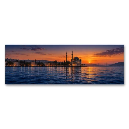 Boğaz ve Cami Silueti Panoramik Kanvas Tablo