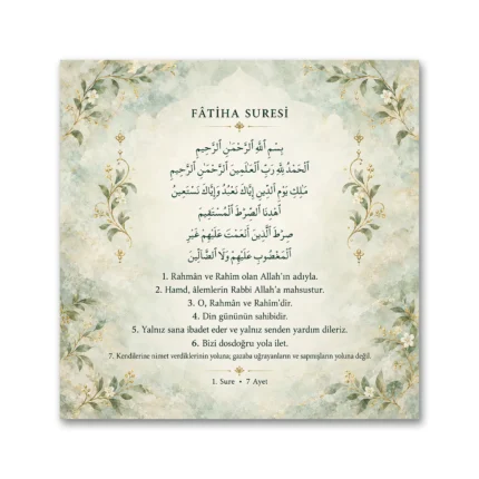 Botanik Yeşil Altın Fatiha Suresi Kanvas Tablo