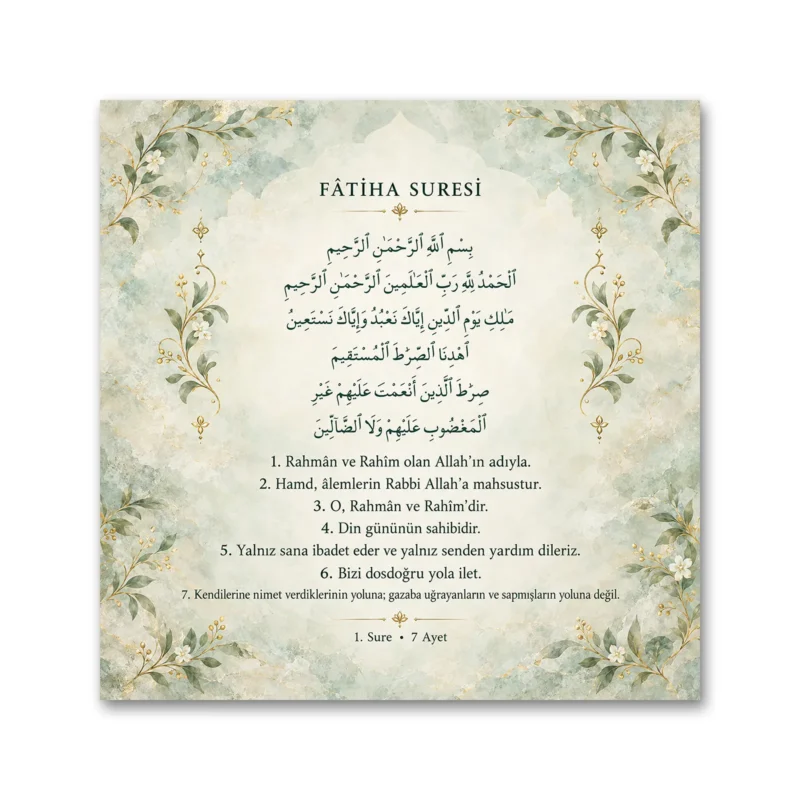 Botanik Yeşil Altın Fatiha Suresi Kanvas Tablo