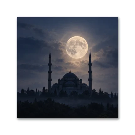 Dolunay Altında Cami Silüeti Kanvas Tablo