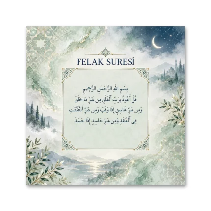 Felak Suresi Ay Işığı ve Zümrüt Mermer Desenli Kare Kanvas Tablo