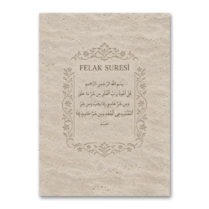 Felak Suresi Traverten Taş Dokulu Dikey Kanvas Tablo