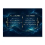 Felak ve Nâs Sureleri – Gece Mavisi ve Altın Detaylı Kanvas Tablo