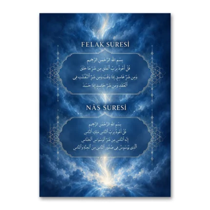 Felak ve Nâs Sureleri Mavi Nur Işığı Dikey Kanvas Tablo