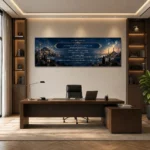 Gece Mavisi İstanbul Camileri Fatiha Suresi Panoramik Kanvas Tablo - ürün görseli 1