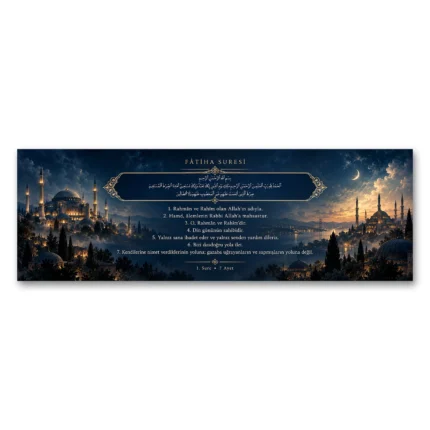Gece Mavisi İstanbul Camileri Fatiha Suresi Panoramik Kanvas Tablo