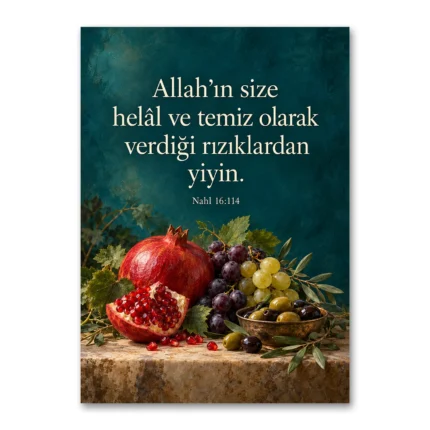 Helâl Rızık Nahl 16:114 Nar ve Üzüm Kanvas Tablo