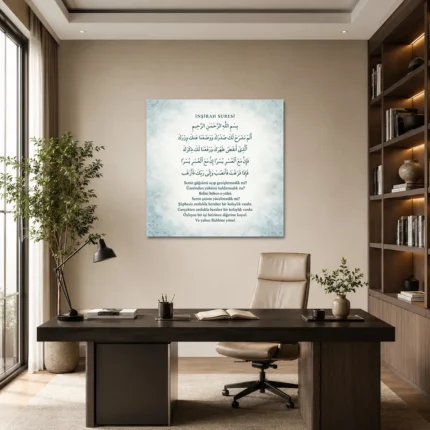 İnşirah Suresi Buz Mavisi Minimal Desenli Kare Kanvas Tablo - ürün görseli 1