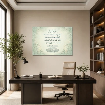 İnşirah Suresi Kanvas Tablo – Mint Yeşili Çiçekli Huzur - ürün görseli 1