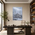 Kar Altında Cami ve Minareler Kanvas Tablo - ürün görseli 1
