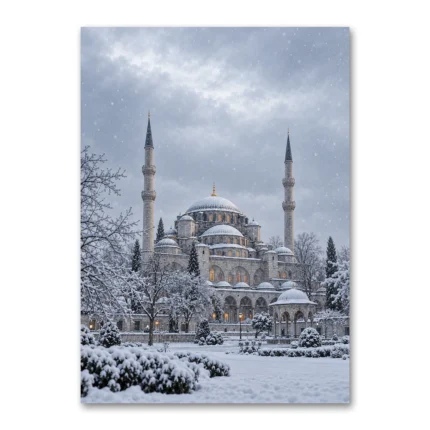 Kar Altında Cami ve Minareler Kanvas Tablo