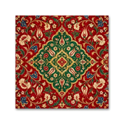 Kırmızı Yeşil Osmanlı Saray Motifli Kare Kanvas Tablo