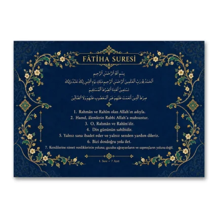 Lacivert Altın Tezhip Fatiha Suresi Kanvas Tablo