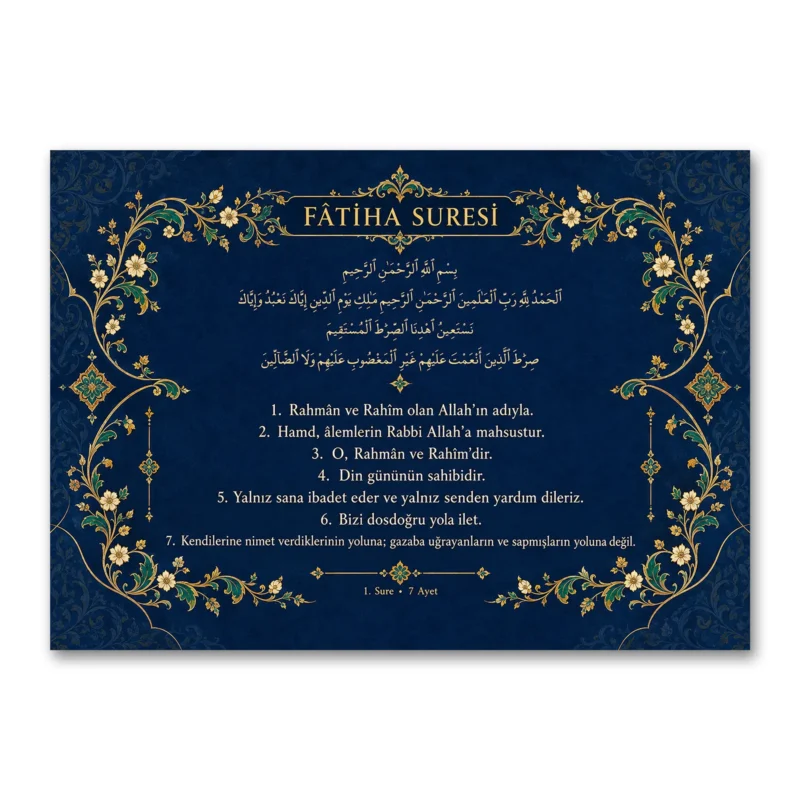 Lacivert Altın Tezhip Fatiha Suresi Kanvas Tablo