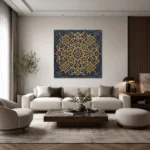 Lacivert ve Altın Selçuklu Geometrik Motifli Kare Kanvas Tablo - ürün görseli 2