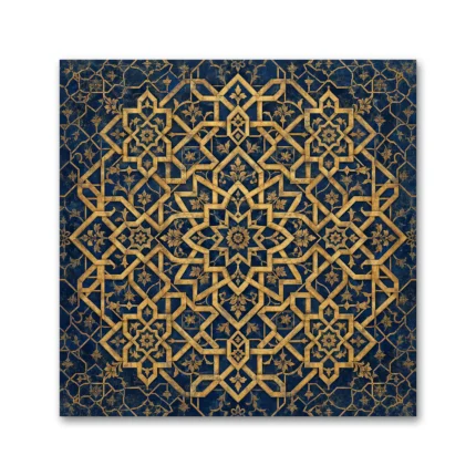 Lacivert ve Altın Selçuklu Geometrik Motifli Kare Kanvas Tablo