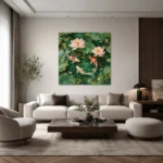 Lotus Çiçekleri ve Koi Balıkları Kanvas Tablo - ürün görseli 2