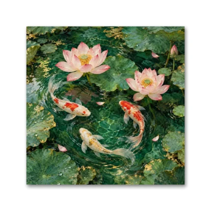 Lotus Çiçekleri ve Koi Balıkları Kanvas Tablo