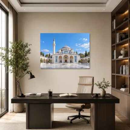 Mavi Gökyüzü Altında Beyaz Mermer Cami Kanvas Tablo - ürün görseli 1