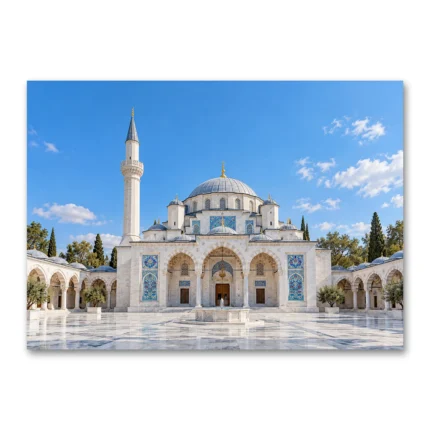 Mavi Gökyüzü Altında Beyaz Mermer Cami Kanvas Tablo
