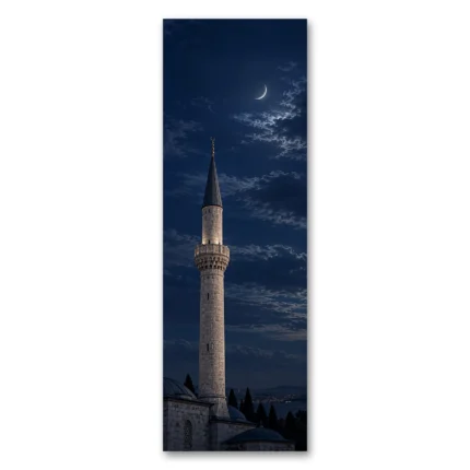 Minare ve Hilal Gökyüzü Dikey Panoramik Kanvas Tablo