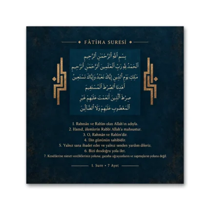 Modern Geometrik Lacivert Altın Fatiha Suresi Kanvas Tablo