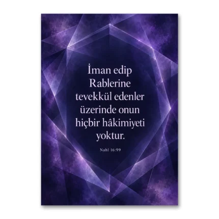 Nahl Suresi 99. Ayet Mor Geometrik Tevekkül Dikey Kanvas Tablo