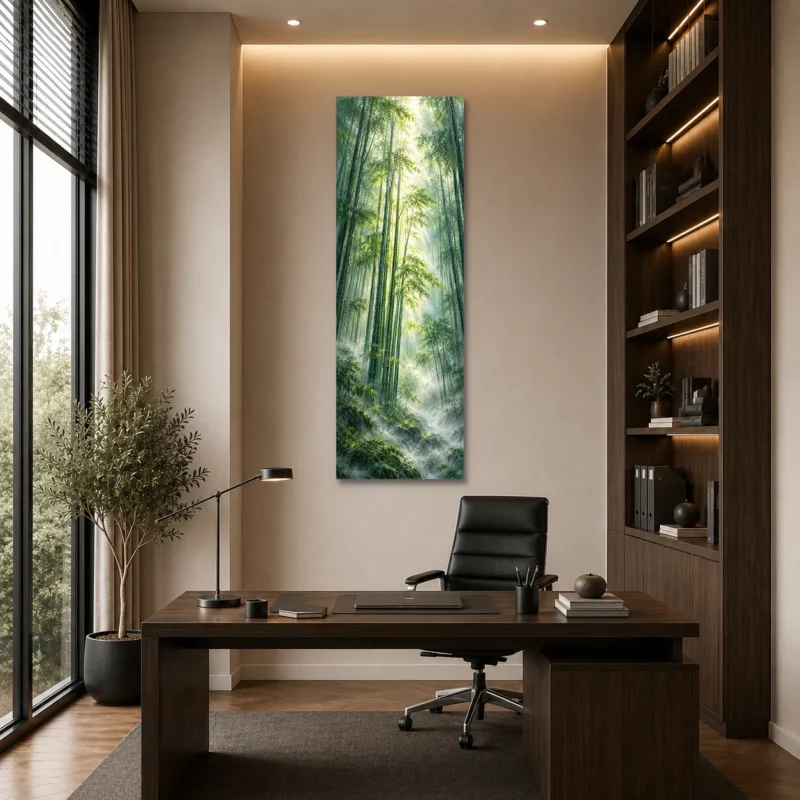 Sisli Bambu Ormanı Uzak Doğu Dikey Panoramik Kanvas Tablo - ürün görseli 1