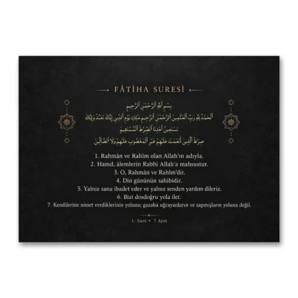 Siyah Altın Minimal Fatiha Suresi Kanvas Tablo