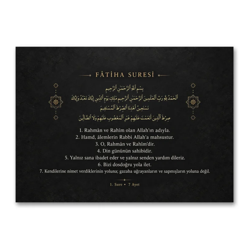 Siyah Altın Minimal Fatiha Suresi Kanvas Tablo