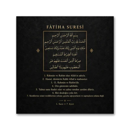 Siyah Altın Minimal Fatiha Suresi Kanvas Tablo