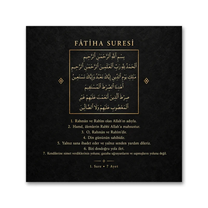 Siyah Altın Minimal Fatiha Suresi Kanvas Tablo