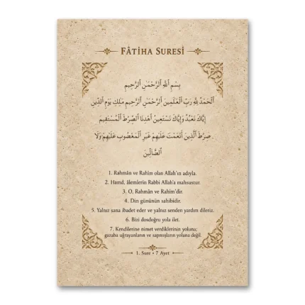 Taş Dokulu Klasik Fatiha Suresi Kanvas Tablo