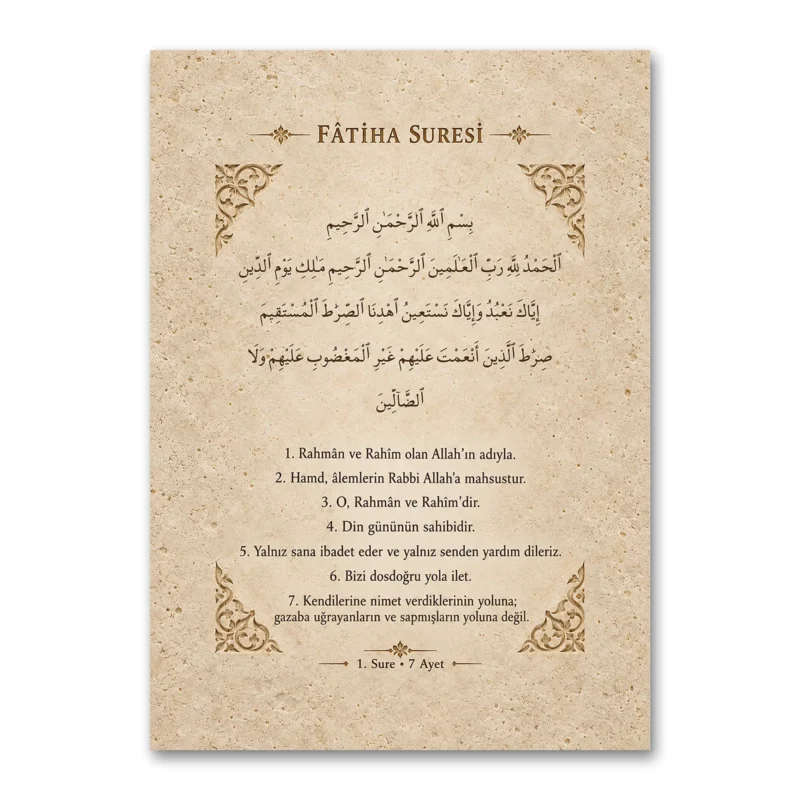 Taş Dokulu Klasik Fatiha Suresi Kanvas Tablo