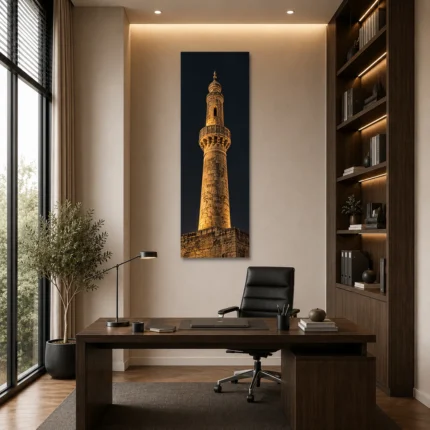 Taş Minare ve Işık Dikey Panoramik Kanvas Tablo - ürün görseli 1