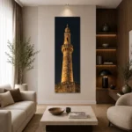 Taş Minare ve Işık Dikey Panoramik Kanvas Tablo - ürün görseli 2