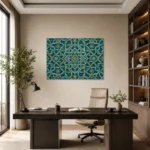Turkuaz Altın Selçuklu Geometrik Motifli Yatay Kanvas Tablo - ürün görseli 2