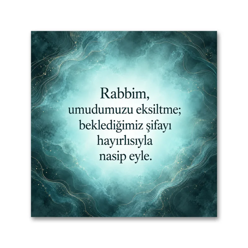 Umut ve Şifa Duası – Turkuaz Işıltılı Kare Kanvas Tablo