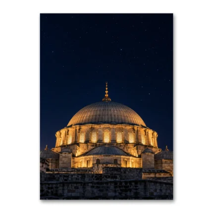Yıldızlı Gecede Işıltılı Cami Kubbesi Kanvas Tablo